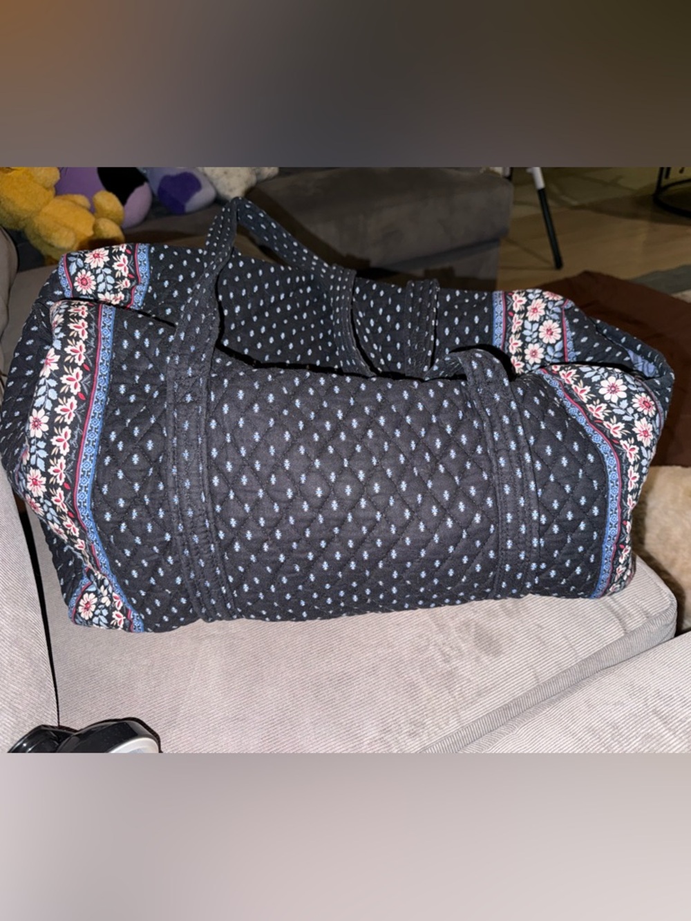 Vera Bradley Black Quilted Duffel with Floral Trim